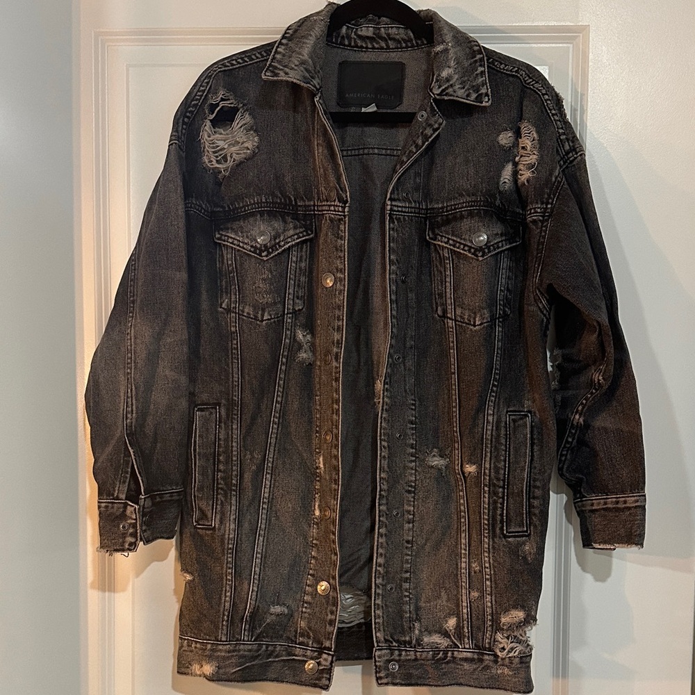 American Eagle Outfitters Charcoal Distressed Jean Jacket